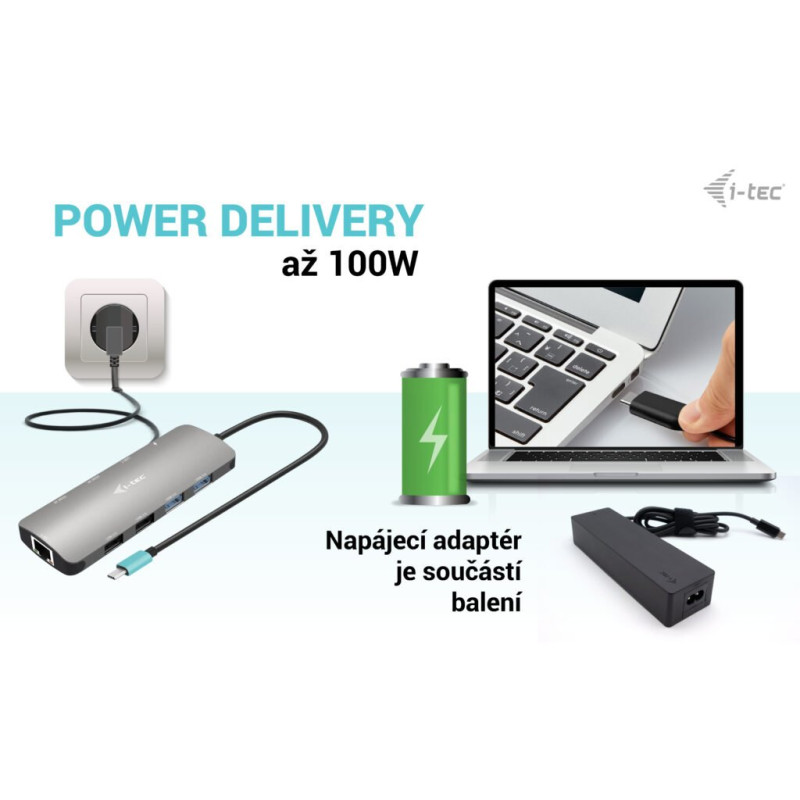 i-tec USB-C Metal Nano 2x HDMI Docking Station, PD 100W + Charger 100W (bundle)