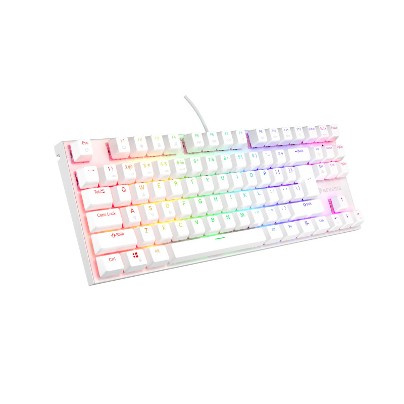 Genesis tichá herná klávesnica THOR 303/TKL/RGB/Outemu Peach Silent/Drôtová USB/US layout/Biela