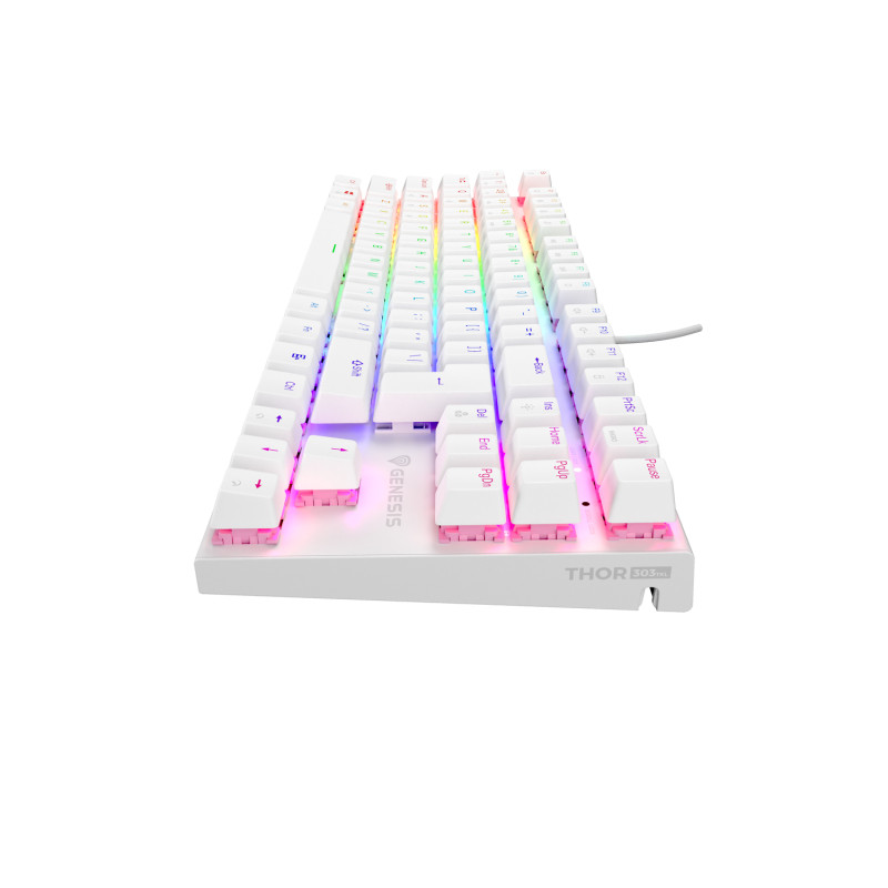 Genesis tichá herná klávesnica THOR 303/TKL/RGB/Outemu Peach Silent/Drôtová USB/US layout/Biela