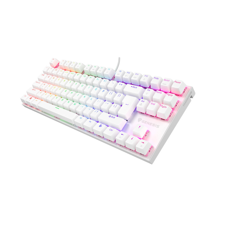 Genesis tichá herná klávesnica THOR 303/TKL/RGB/Outemu Peach Silent/Drôtová USB/US layout/Biela
