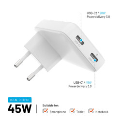 GaN nabíjačka FIXED Slim, 45W, PD2.0, 2xUSB-C
