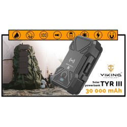 Solárna powerbanka VIKING TYR III/Output: 1xUSB-C, 2xUSB-A/Wireless charge 15W max/30000mAh/ LED svetlo