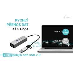 i-tec USB-C/USB-A Metal HUB 3 (2x USB-C, 1x USB-A) Port + 2.5GLAN