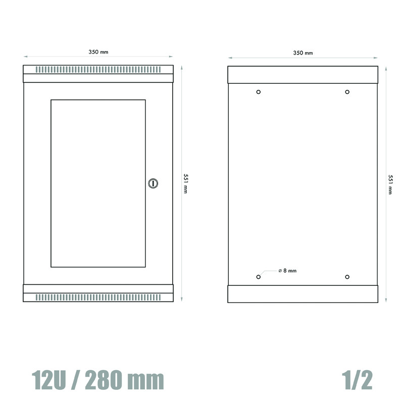 10'' rack jednodielny 12U/280 DATACOM šedý Skl.dv.
