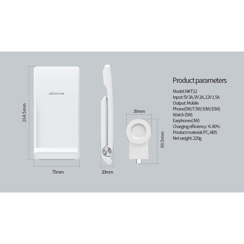 Nillkin PowerTrio 3v1 Bezdrôtová Nabíjačka pre Samsung Watch White