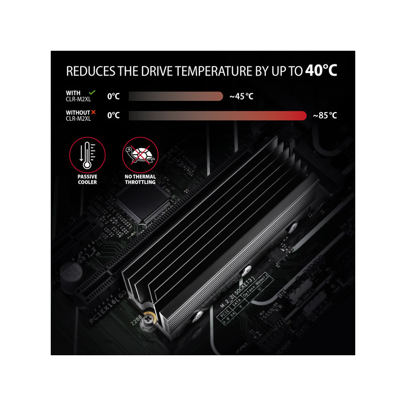 AXAGON CLR-M2XL, hliníkový pasívny chladič pre jedno aj oboustranný M.2 SSD disk, výška 36 mm