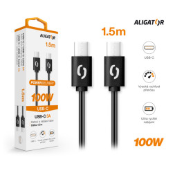 Dátový kábel ALIGATOR POWER 100W, USB-C/USB-C 5A, 1,5m čierny