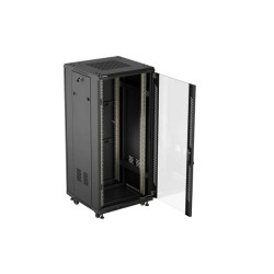 LANBERG 19'' VOĽNE STOJÚCA RACKOVÁ SKRIŇA 27U/600X600 (FLAT PACK) S PRESKLENÝMI DVERAMI ČIERNA