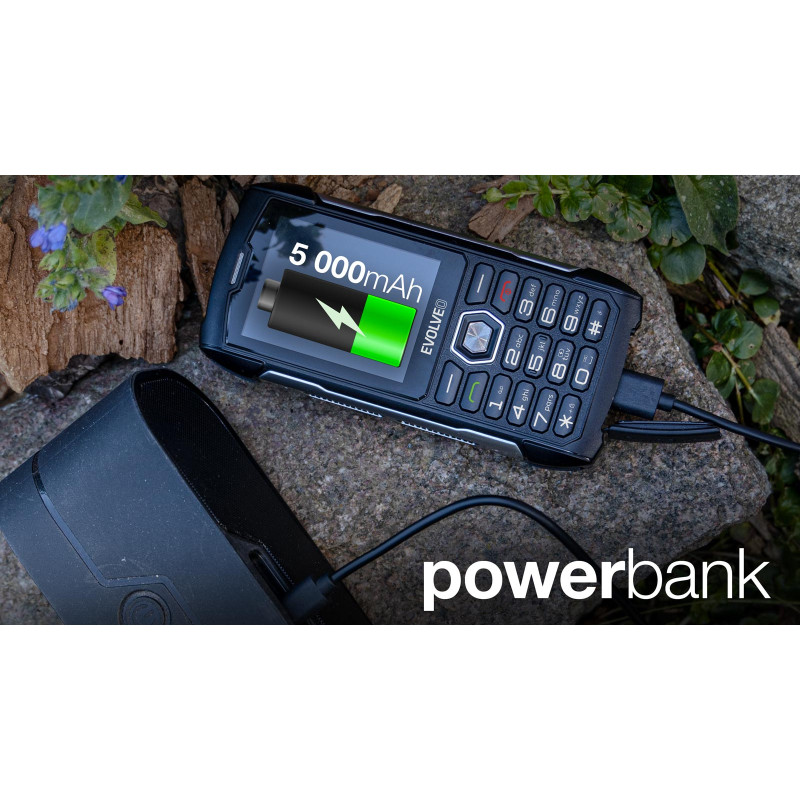 EVOLVEO StrongPhone H1, IP68 odolný Dual SIM telefón, 2,8'' LCD, 5000mAh, Powerbanka, černo-strieborný