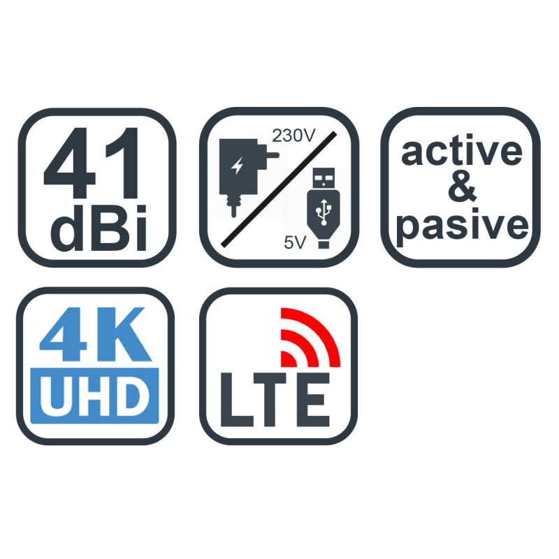 EVOLVEO Xany 2C LTE 230/5V, aktívna pokojová anténa FM/DAB+/DVB-T/T2, filter LTE