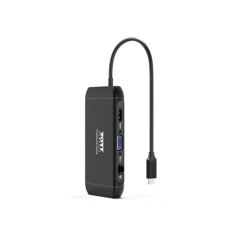 NONAME - PORT CONNECT Dokovacia stanica 8v1 DUAL SCREEN, 2xFullHD alebo 1x4K, HDMI, VGA, 3x USB-A, RJ-45, TF, SD