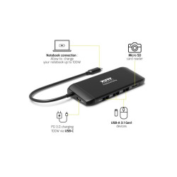 NONAME - PORT CONNECT Dokovacia stanica 8v1 DUAL SCREEN, 2xFullHD alebo 1x4K, HDMI, VGA, 3x USB-A, RJ-45, TF, SD