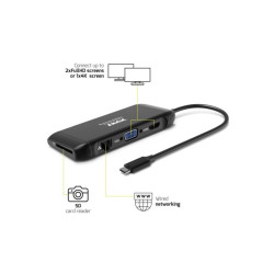 NONAME - PORT CONNECT Dokovacia stanica 8v1 DUAL SCREEN, 2xFullHD alebo 1x4K, HDMI, VGA, 3x USB-A, RJ-45, TF, SD