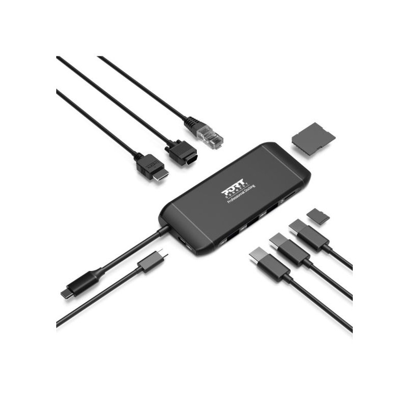 NONAME - PORT CONNECT Dokovacia stanica 8v1 DUAL SCREEN, 2xFullHD alebo 1x4K, HDMI, VGA, 3x USB-A, RJ-45, TF, SD