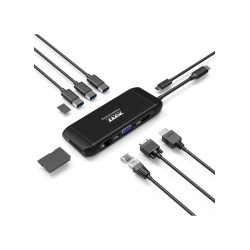 NONAME - PORT CONNECT Dokovacia stanica 8v1 DUAL SCREEN, 2xFullHD alebo 1x4K, HDMI, VGA, 3x USB-A, RJ-45, TF, SD