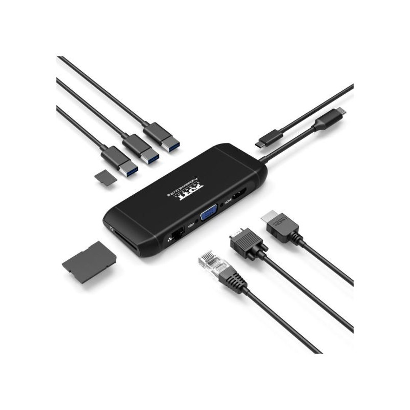 NONAME - PORT CONNECT Dokovacia stanica 8v1 DUAL SCREEN, 2xFullHD alebo 1x4K, HDMI, VGA, 3x USB-A, RJ-45, TF, SD