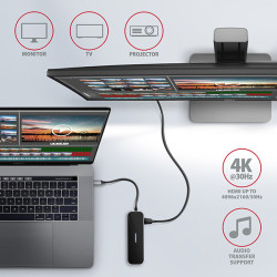 AXAGON HMC-6GL, USB 3.2 Gen 1 húb, 3x USB-A, HDMI 4k/30Hz, RJ-45 GLAN, PD 100W, kábel USB-C 20cm