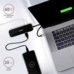 AXAGON HMC-6GL, USB 3.2 Gen 1 húb, 3x USB-A, HDMI 4k/30Hz, RJ-45 GLAN, PD 100W, kábel USB-C 20cm