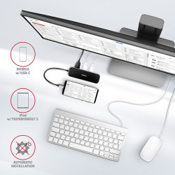 AXAGON HMC-6GL, USB 3.2 Gen 1 húb, 3x USB-A, HDMI 4k/30Hz, RJ-45 GLAN, PD 100W, kábel USB-C 20cm