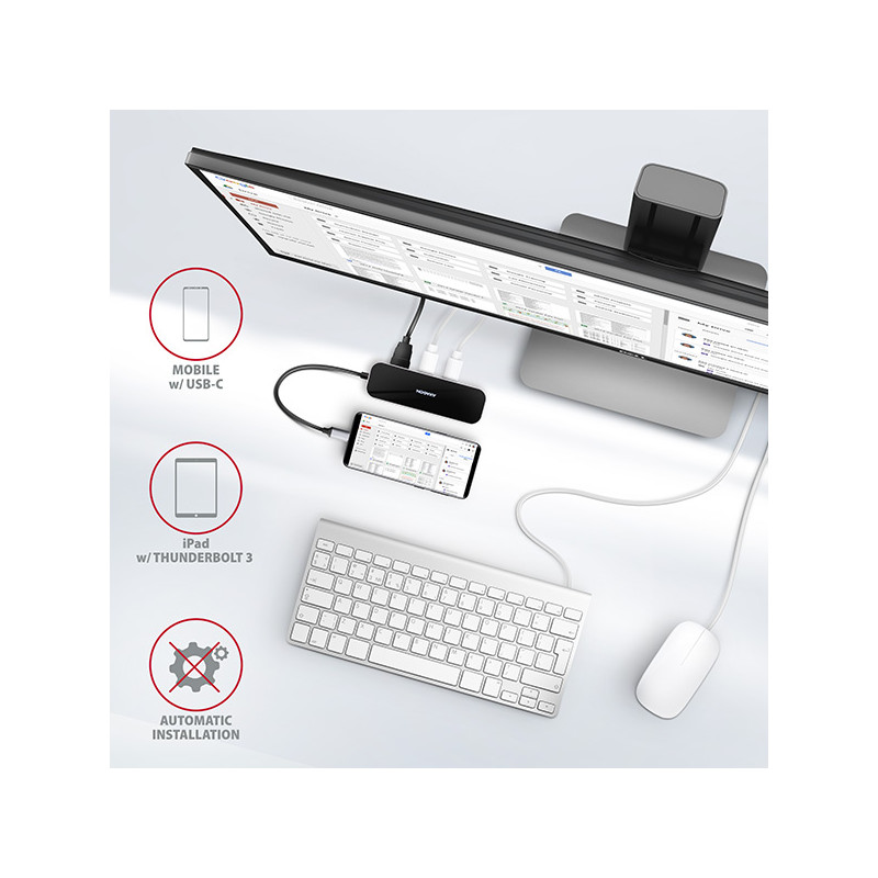 AXAGON HMC-6GL, USB 3.2 Gen 1 húb, 3x USB-A, HDMI 4k/30Hz, RJ-45 GLAN, PD 100W, kábel USB-C 20cm