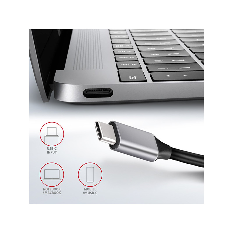 AXAGON HMC-6GL, USB 3.2 Gen 1 húb, 3x USB-A, HDMI 4k/30Hz, RJ-45 GLAN, PD 100W, kábel USB-C 20cm