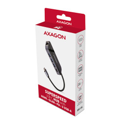 AXAGON HMC-6GL, USB 3.2 Gen 1 húb, 3x USB-A, HDMI 4k/30Hz, RJ-45 GLAN, PD 100W, kábel USB-C 20cm