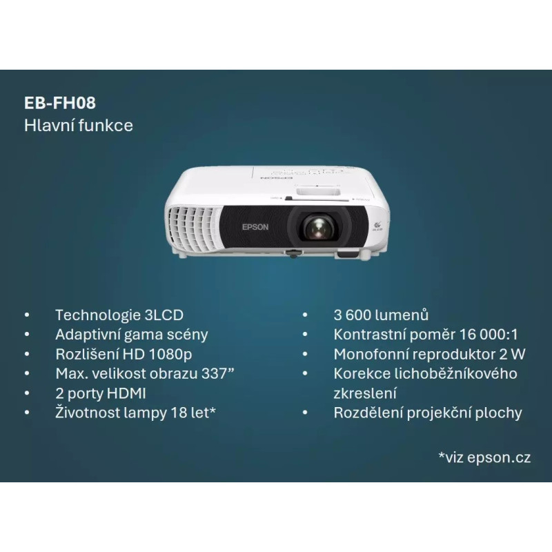 EPSON EB-FH08/3LCD/3600lm/FHD/2x HDMI