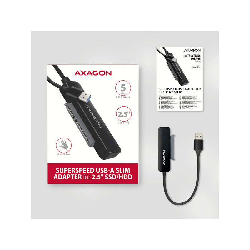 AXAGON ADSA-FP2A, USB-A 5Gbps - SATA 6G 2.5'' SSD/HDD SLIM adaptér