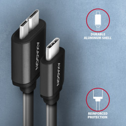 AXAGON BUMM3-CM10AB, SPEED kábel Micro-B USB -- USB-C, 1m, USB 3.2 GEN 1, 3A, ALU, tpe, černý