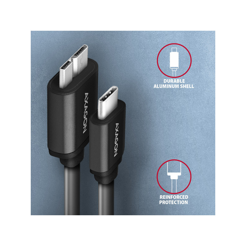 AXAGON BUMM3-CM10AB, SPEED kábel Micro-B USB -- USB-C, 1m, USB 3.2 GEN 1, 3A, ALU, tpe, černý
