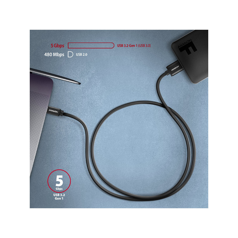 AXAGON BUMM3-CM10AB, SPEED kábel Micro-B USB -- USB-C, 1m, USB 3.2 GEN 1, 3A, ALU, tpe, černý