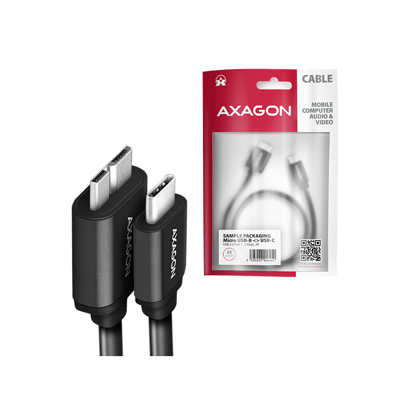 AXAGON BUMM3-CM10AB, SPEED kábel Micro-B USB -- USB-C, 1m, USB 3.2 GEN 1, 3A, ALU, tpe, černý