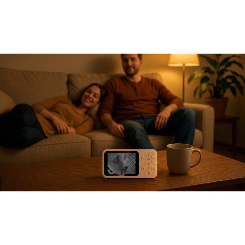 EVOLVEO Baby Monitor N35, detská pestúnka s kamerou, VOX, teplomer, nočné videnie, RGB svetlo, Modrá
