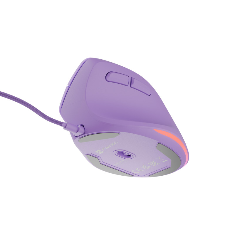 Vertikálna myš Natec CRAKE 2 PRO/Vertikálna/Optická/Pre pravákov/12 400 DPI/Drôtové USB-A/Fialová