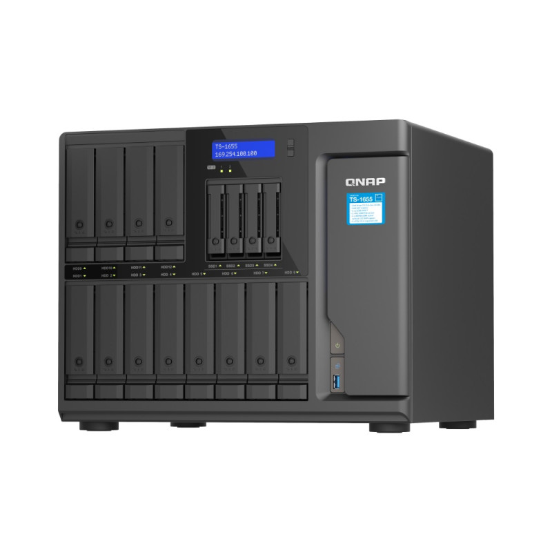QNAP TS-1655-8G (8core 2,8 GHz, 8 GB RAM, 12 x 3,5 ''+4 x 2,5'' SATA, 2 x M.2 NVM slot, 2 x 2,5 GbE, 3 x PCIe)
