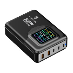 Viking USB GaN charger 200W PD PRO/sieťový adaptér/Output:3xUSB-C,2xUSB-A/Rýchlo nabíjania/