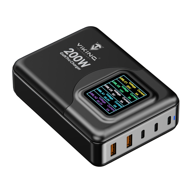 Viking USB GaN charger 200W PD PRO/sieťový adaptér/Output:3xUSB-C,2xUSB-A/Rýchlo nabíjania/
