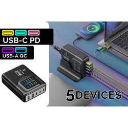 Viking USB GaN charger 200W PD PRO/sieťový adaptér/Output:3xUSB-C,2xUSB-A/Rýchlo nabíjania/