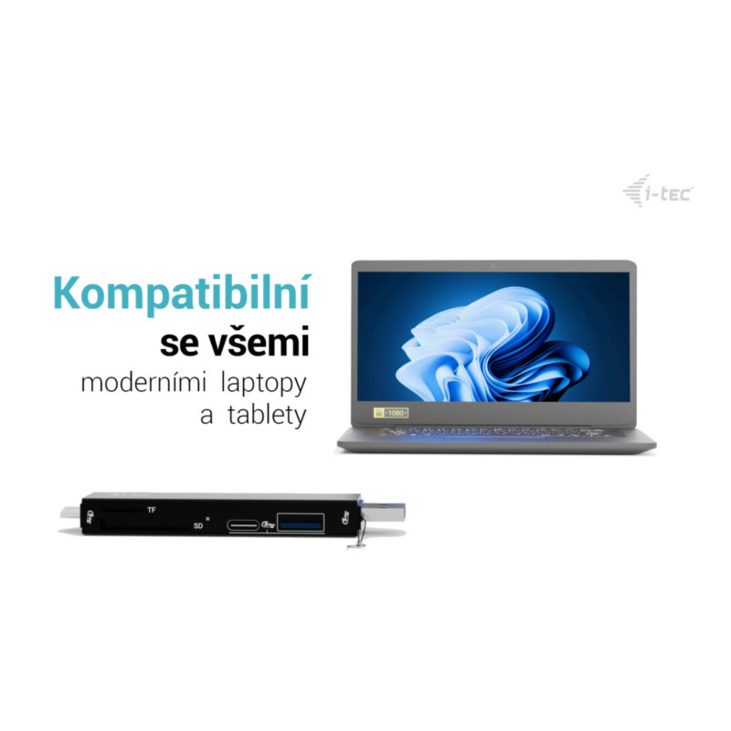 i-tec USB-C/USB-A Dongle SD/microSD karta reader + 2x USB port (1x USB-A, 1x USB-C)