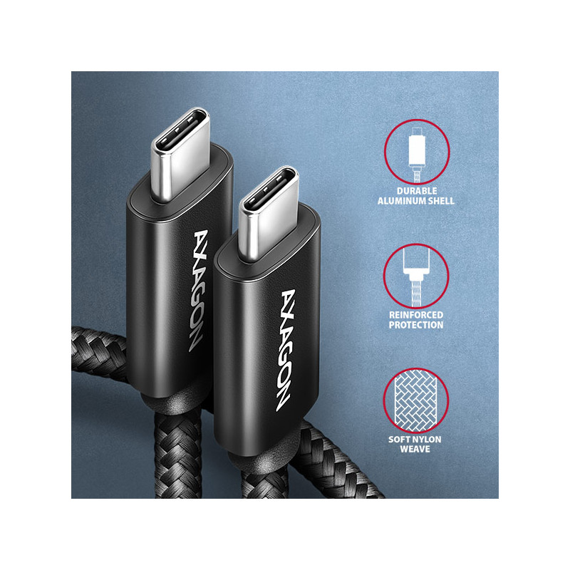 AXAGON BUCM4X-CM05AB NewGEN+ kábel USB-C -- USB-C, 0.5m, USB4 Gen 3×2, PD 240W 5A, 8K HD, ALU, opletenie
