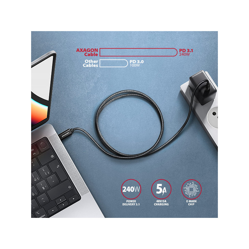AXAGON BUCM4X-CM05AB NewGEN+ kábel USB-C -- USB-C, 0.5m, USB4 Gen 3×2, PD 240W 5A, 8K HD, ALU, opletenie