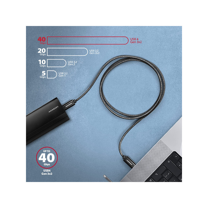 AXAGON BUCM4X-CM05AB NewGEN+ kábel USB-C -- USB-C, 0.5m, USB4 Gen 3×2, PD 240W 5A, 8K HD, ALU, opletenie