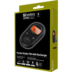 NONAME - Sandberg kapesní FM+AM rádio Recharge, dobíjacie batérie, display, čierna