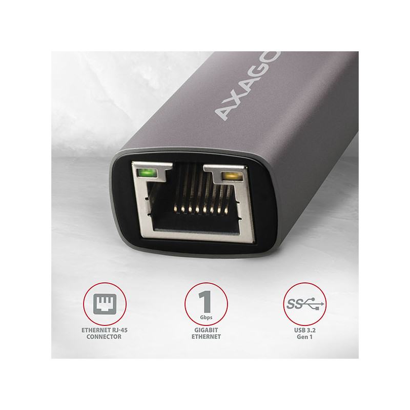 AXAGON ADE-TR, USB-A 3.2 Gen 1 - Gigabit Ethernet sieťová karta, auto inštal, titánovo šedá
