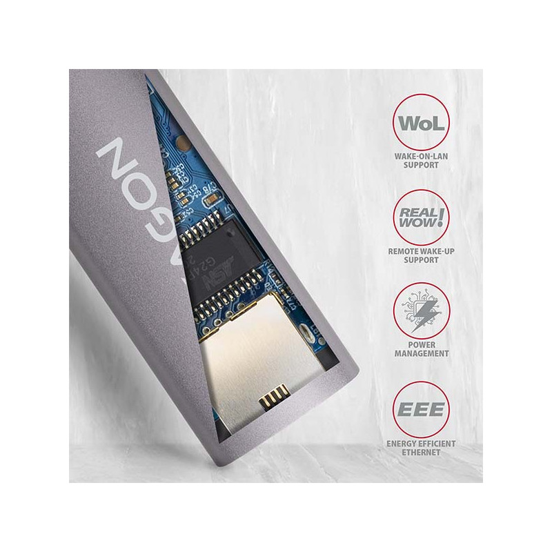 AXAGON ADE-TR, USB-A 3.2 Gen 1 - Gigabit Ethernet sieťová karta, auto inštal, titánovo šedá