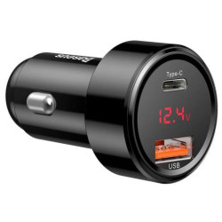 NONAME - Baseus nabíjačka do auta Magic USB-C PD, USB-A 45W s displejom čierna