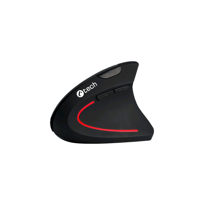 Myš C-TECH VEM-09/Vertikálna/Optická/Pre pravákov/1 600 DPI/Bezdrôtová USB/Čierna