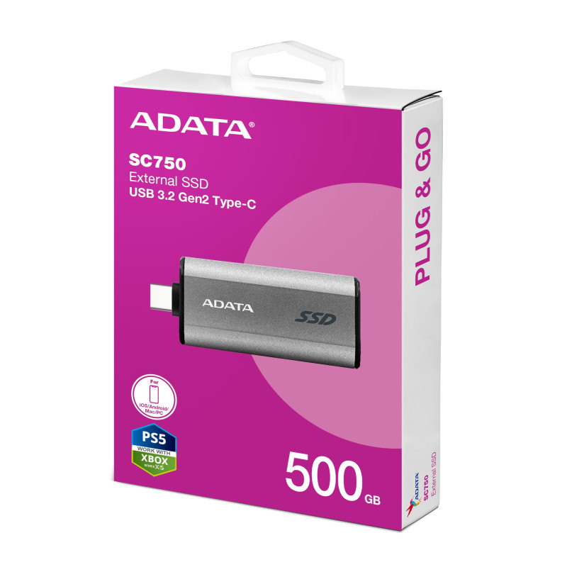 ADATA SC750/500GB/SSD/Externý/Sivá/5R
