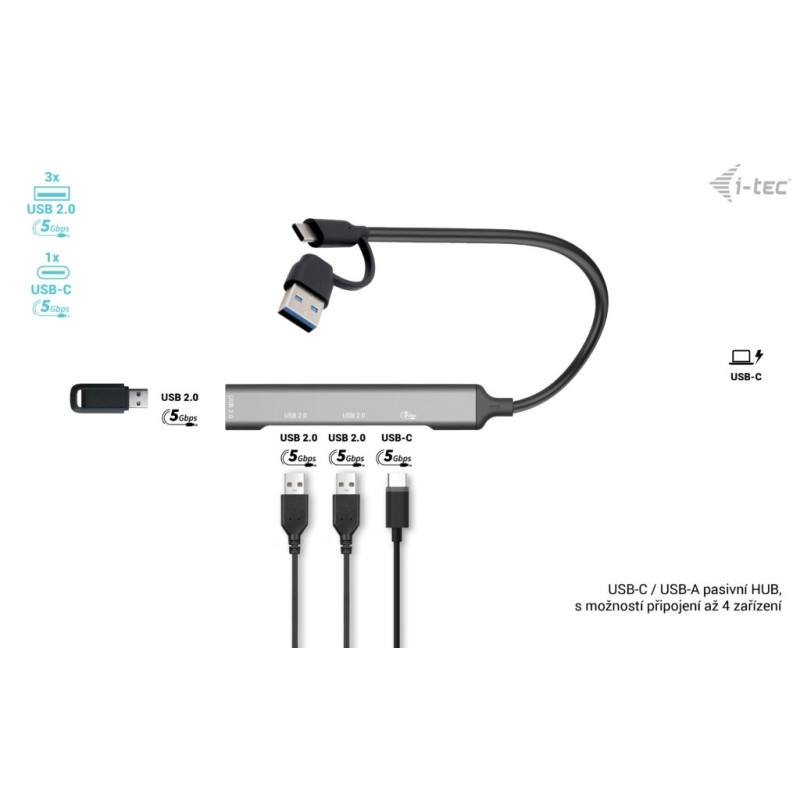 i-tec USB-A/USB-C Metal HUB 1x USB-C 3.1 + 3x USB 2.0