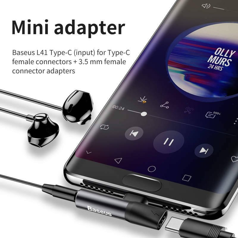 NONAME - Baseus CATL41-01 Rozbočovač USB-C/3.5mm Jack Black